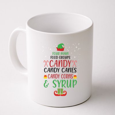 Four Main Food Groups Candy Canes Candy Corns Syrup Elf Coffee Mug