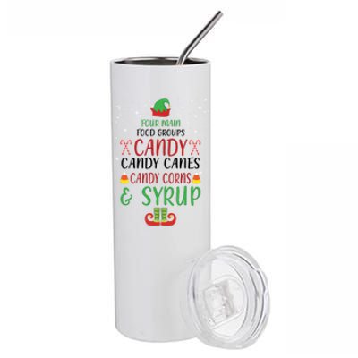 Four Main Food Groups Candy Canes Candy Corns Syrup Elf Stainless Steel Tumbler