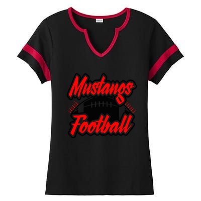 Football, Mustang Football Ladies Halftime Notch Neck Tee