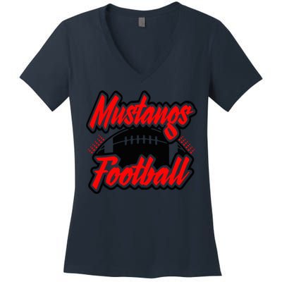 Football, Mustang Football Women's V-Neck T-Shirt