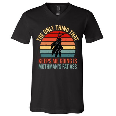 Funny Mothman Fat Ass Vintage Cryptid Funny Mothman V-Neck T-Shirt