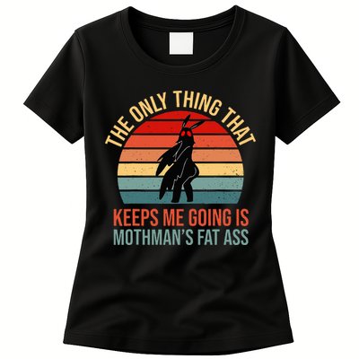 Funny Mothman Fat Ass Vintage Cryptid Funny Mothman Womens T-Shirt