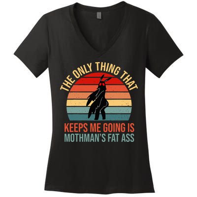 Funny Mothman Fat Ass Vintage Cryptid Funny Mothman Women's V-Neck T-Shirt