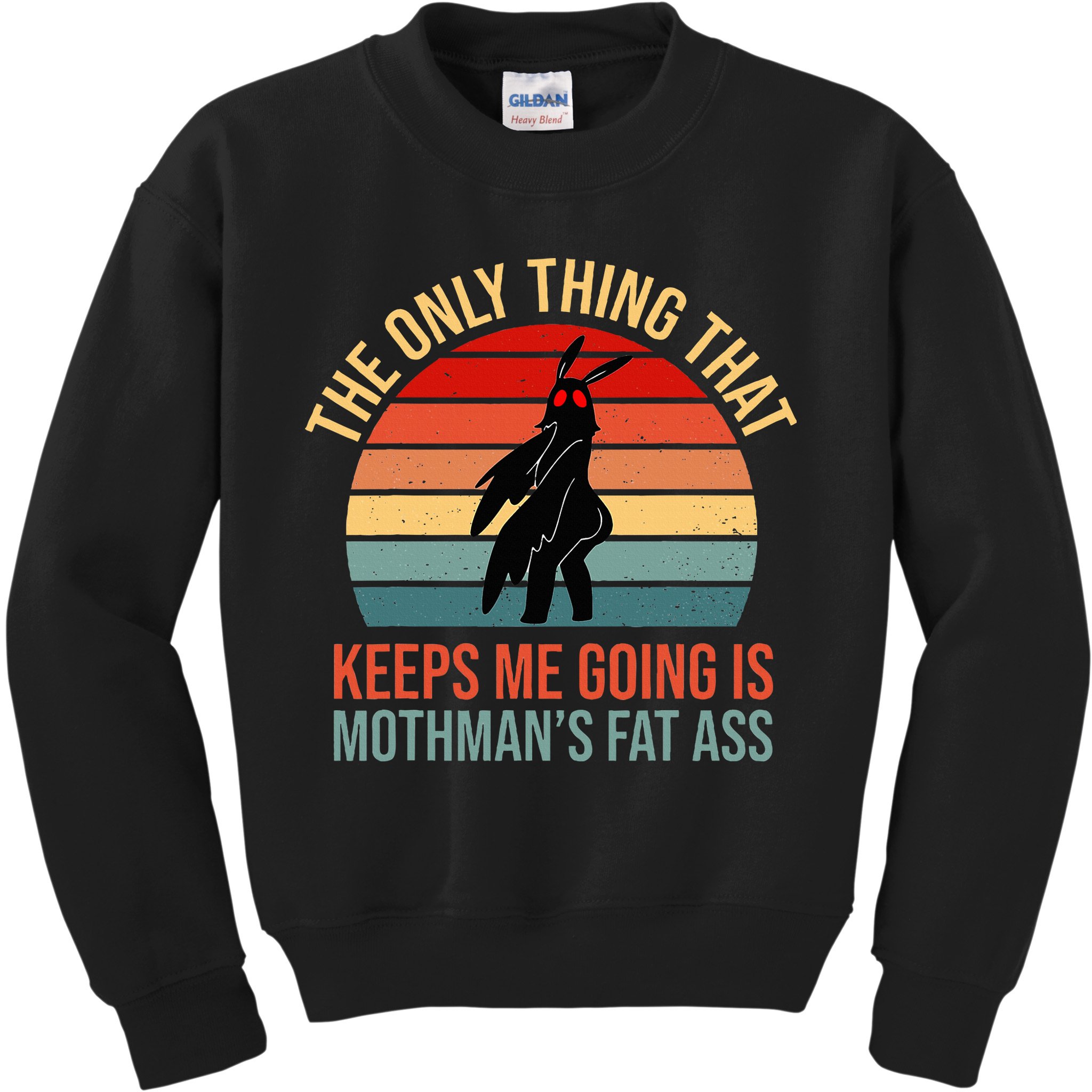 Funny Mothman Fat Ass Vintage Cryptid Funny Mothman Kids Sweatshirt
