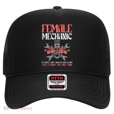 Female Mechanic Funny Car Auto Garage High Crown Mesh Back Trucker Hat