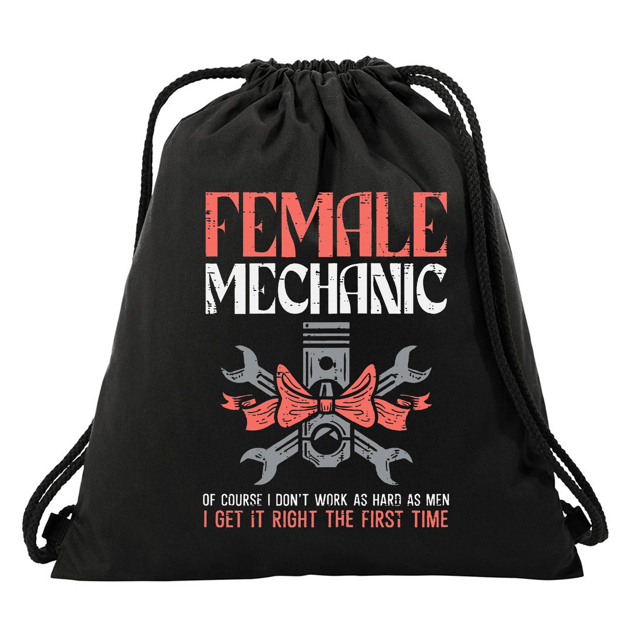 Female Mechanic Funny Car Auto Garage Drawstring Bag