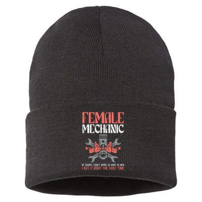 Female Mechanic Funny Car Auto Garage Sustainable Knit Beanie
