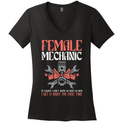Female Mechanic Funny Car Auto Garage Women's V-Neck T-Shirt