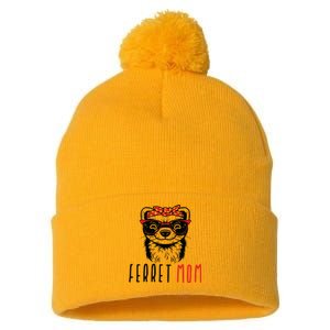 Ferret Mom Funny Animal Lover Weasel Women Mother Mama Gifts Pom Pom 12in Knit Beanie