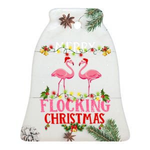 Flamingo Merry Flocking Christmas Ceramic Bell Ornament