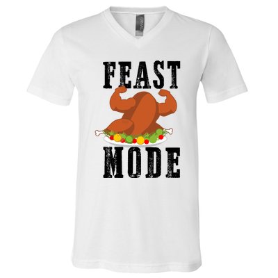 Feast Mode Funny Turkey Muscle Thanksgiving Gift Gift V-Neck T-Shirt