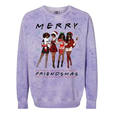 Funny Merry Friendsmas Black Girl Friends Christmas Matching Group Colorblast Crewneck Sweatshirt