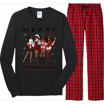 Funny Merry Friendsmas Black Girl Friends Christmas Matching Group Long Sleeve Pajama Set