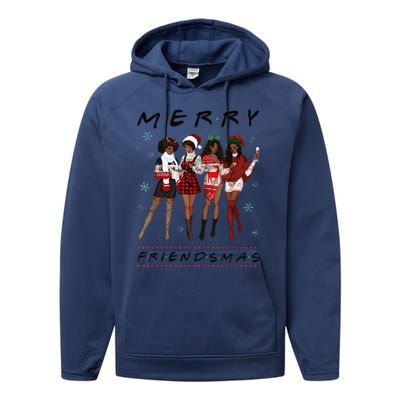 Funny Merry Friendsmas Black Girl Friends Christmas Matching Group Performance Fleece Hoodie