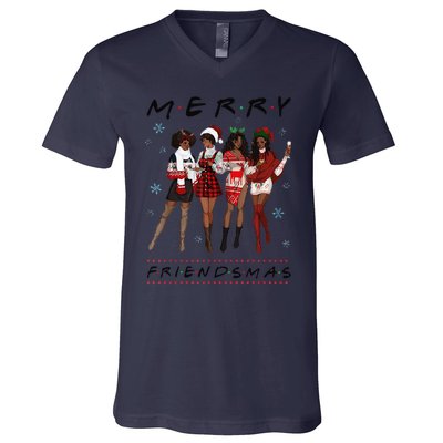 Funny Merry Friendsmas Black Girl Friends Christmas Matching Group V-Neck T-Shirt