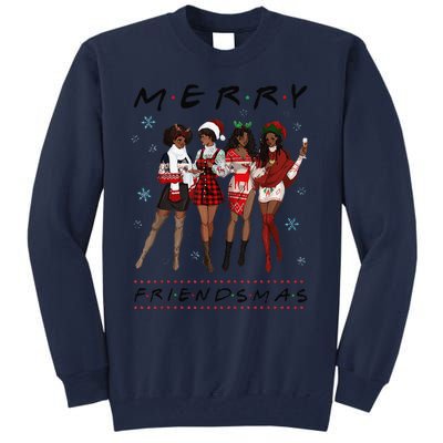 Funny Merry Friendsmas Black Girl Friends Christmas Matching Group Tall Sweatshirt