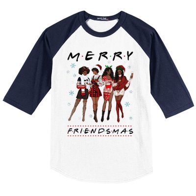 Funny Merry Friendsmas Black Girl Friends Christmas Matching Group Baseball Sleeve Shirt