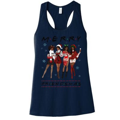 Funny Merry Friendsmas Black Girl Friends Christmas Matching Group Women's Racerback Tank