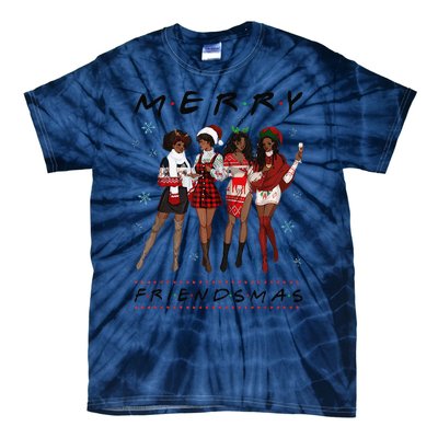 Funny Merry Friendsmas Black Girl Friends Christmas Matching Group Tie-Dye T-Shirt