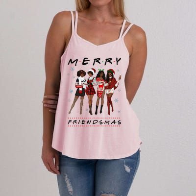 Funny Merry Friendsmas Black Girl Friends Christmas Matching Group Women's Strappy Tank