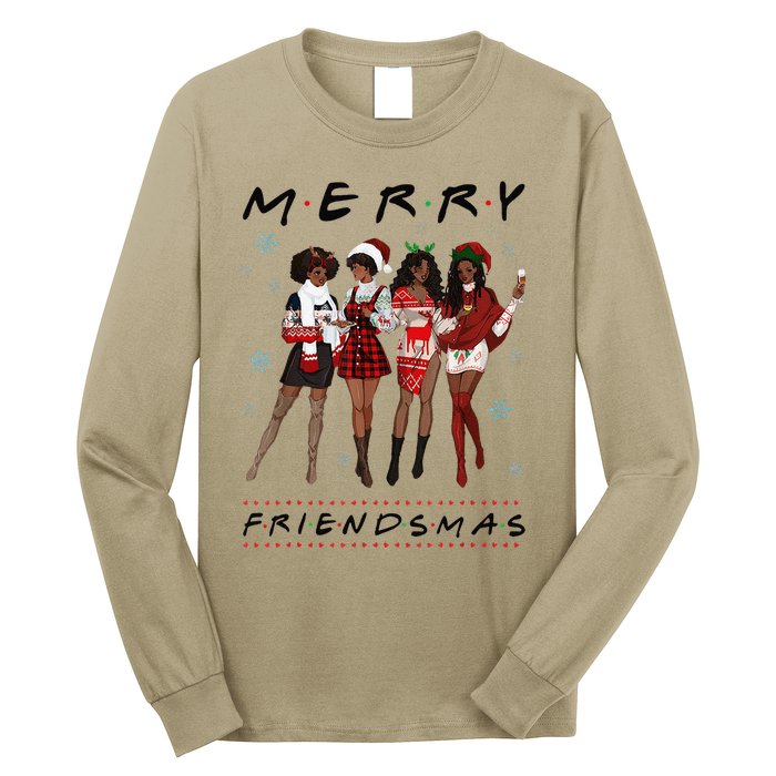 Funny Merry Friendsmas Black Girl Friends Christmas Matching Group Long Sleeve Shirt