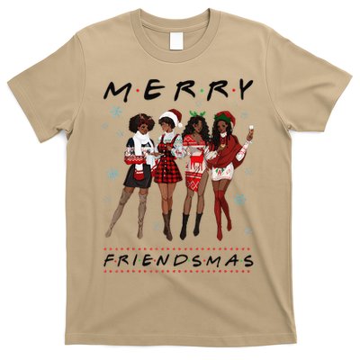 Funny Merry Friendsmas Black Girl Friends Christmas Matching Group T-Shirt