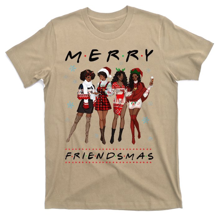 Funny Merry Friendsmas Black Girl Friends Christmas Matching Group T-Shirt