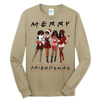 Funny Merry Friendsmas Black Girl Friends Christmas Matching Group Tall Long Sleeve T-Shirt