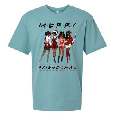 Funny Merry Friendsmas Black Girl Friends Christmas Matching Group Sueded Cloud Jersey T-Shirt