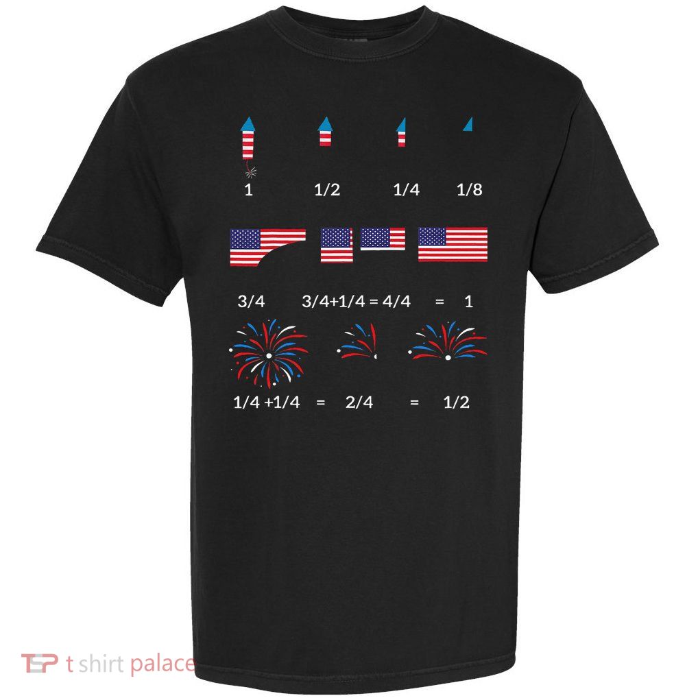 Funny Math Fraction Fireworks Teacher Patriotic Usa 4th Garment-Dyed Heavyweight T-Shirt