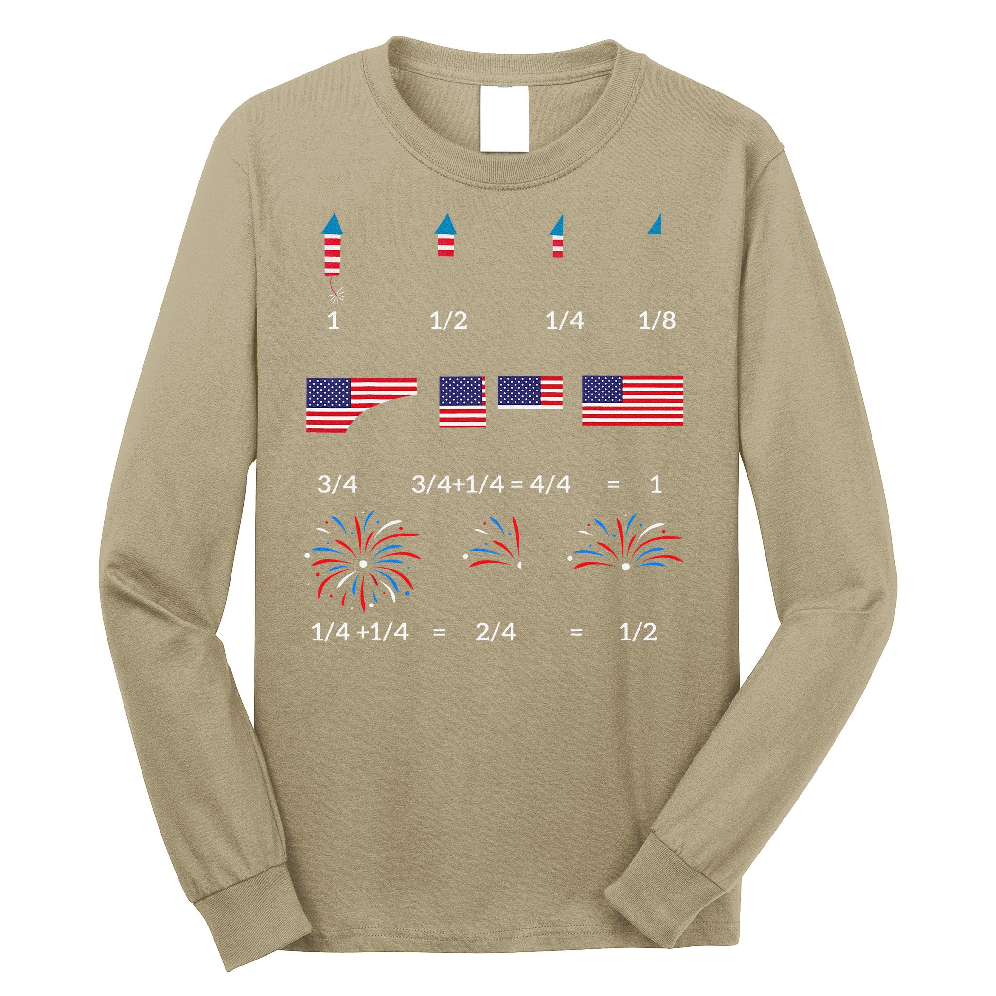 Funny Math Fraction Fireworks Teacher Patriotic Usa 4th Long Sleeve Shirt