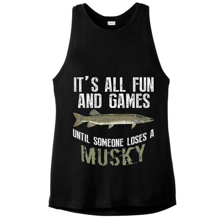 Funny Musky Fishing Muskellunge Freshwater Fish Angler Gift Ladies PosiCharge Tri-Blend Wicking Tank