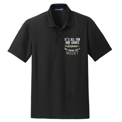 Funny Musky Fishing Muskellunge Freshwater Fish Angler Gift Dry Zone Grid Polo