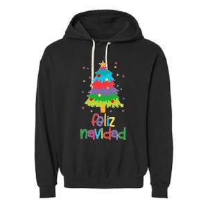 Family Matching Feliz Navidad Spanish Mexican Christmas Garment-Dyed Fleece Hoodie