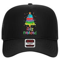 Family Matching Feliz Navidad Spanish Mexican Christmas High Crown Mesh Back Trucker Hat