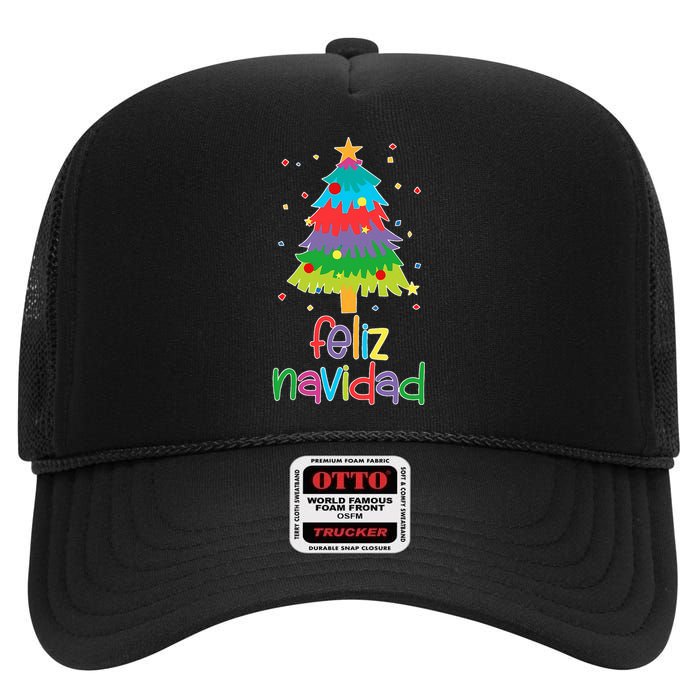 Family Matching Feliz Navidad Spanish Mexican Christmas High Crown Mesh Back Trucker Hat