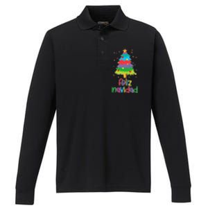 Family Matching Feliz Navidad Spanish Mexican Christmas Performance Long Sleeve Polo