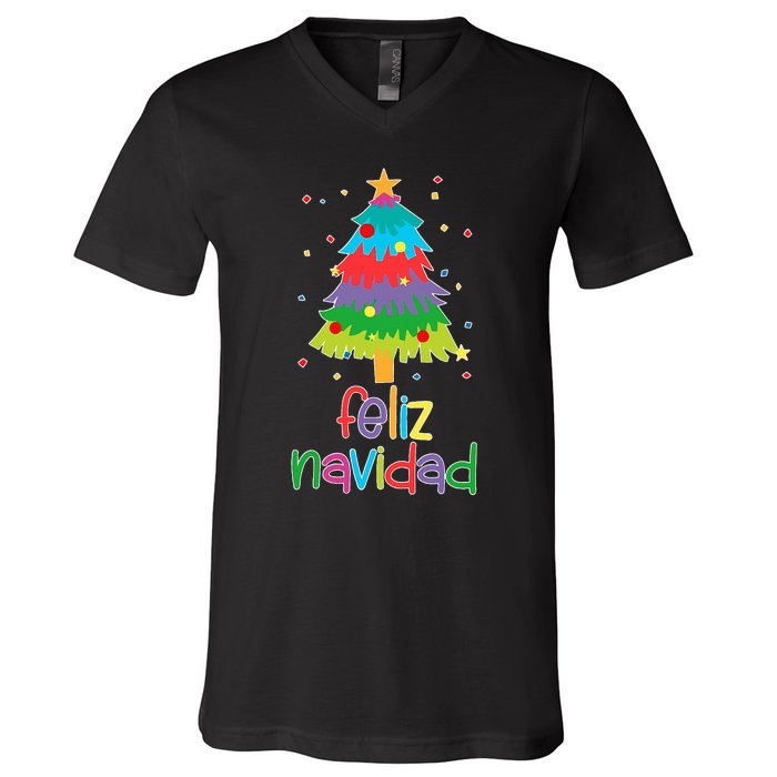 Family Matching Feliz Navidad Spanish Mexican Christmas V-Neck T-Shirt