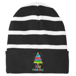 Family Matching Feliz Navidad Spanish Mexican Christmas Striped Beanie with Solid Band