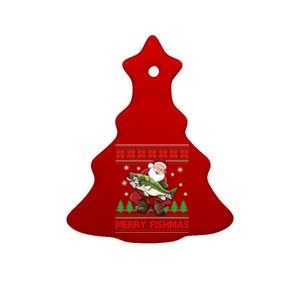 Fun Merry Fishmas Santa Fishing Ugly Christmas Sweater Style Gift Ceramic Tree Ornament