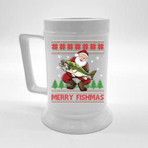 Fun Merry Fishmas Santa Fishing Ugly Christmas Sweater Style Gift Beer Stein