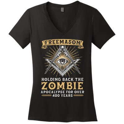 Freemason Masonic Fraternal Freemasonry Square Compass Women's V-Neck T-Shirt