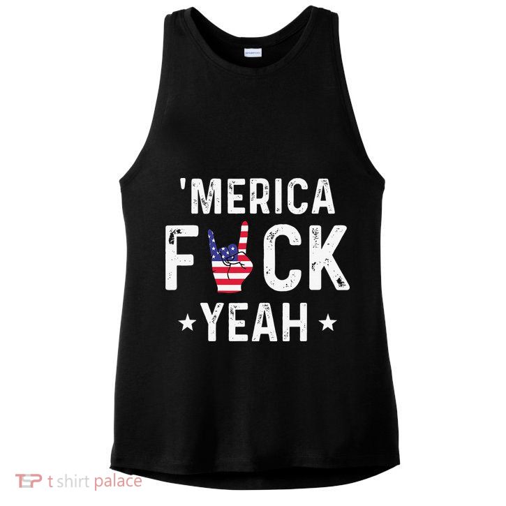 Funny Merica Fuck Yeah 4th Of July Ladies PosiCharge Tri-Blend Wicking Tank