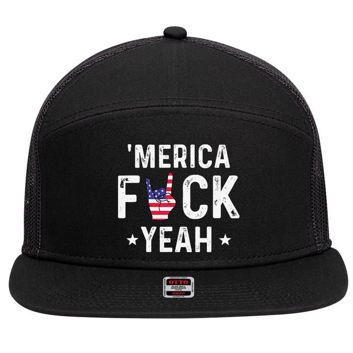 Funny Merica Fuck Yeah 4th Of July 7 Panel Mesh Trucker Snapback Hat
