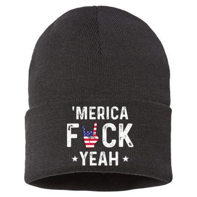 Funny Merica Fuck Yeah 4th Of July Sustainable Knit Beanie