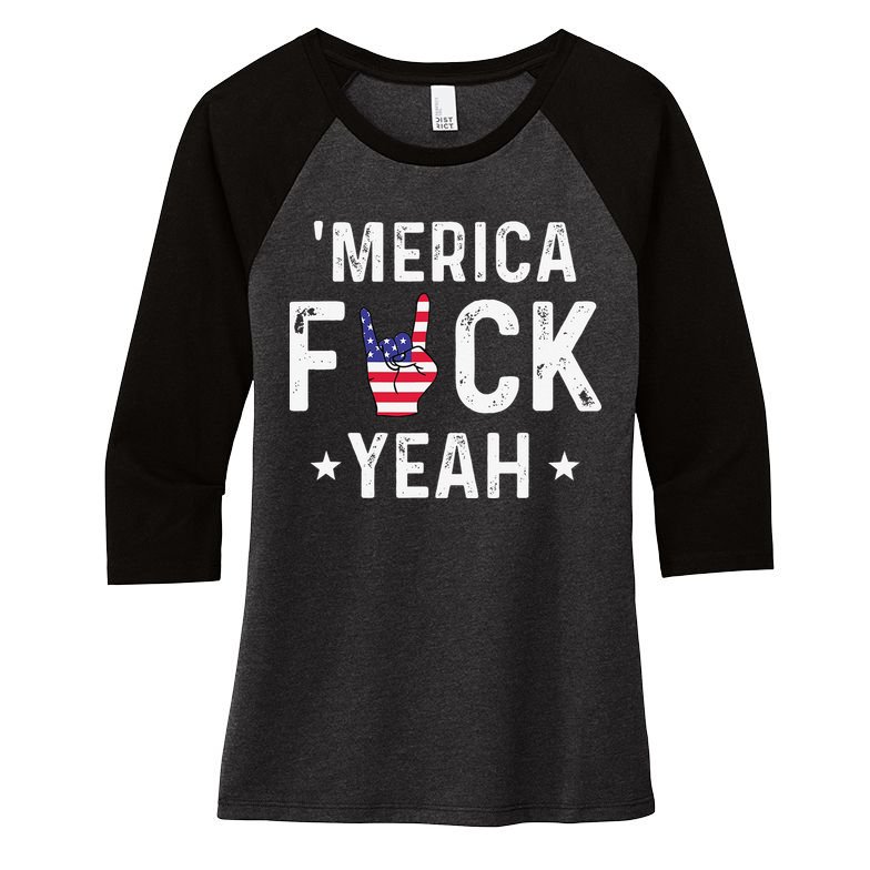 Funny Merica Fuck Yeah 4th Of July Women's Tri-Blend 3/4-Sleeve Raglan Shirt