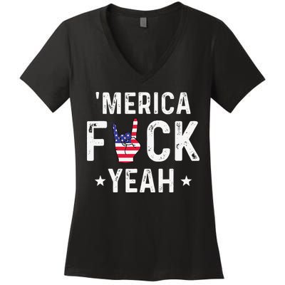Funny Merica Fuck Yeah 4th Of July Women's V-Neck T-Shirt