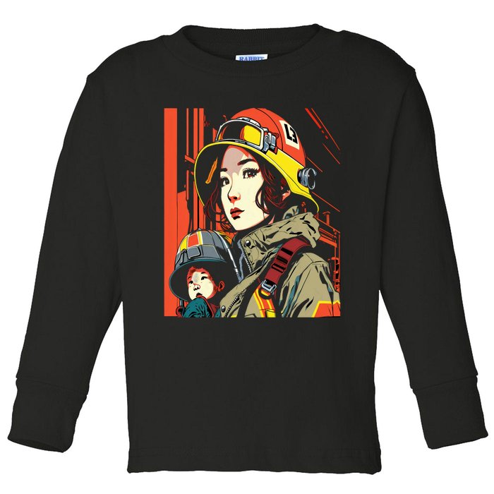 Firefighter Mom Firewoman Mother Mother's Day Gift Toddler Long Sleeve Shirt