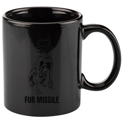 Fur Missile Funny Black Belgian Malinois Dog 11oz C Handle Ceramic Mug