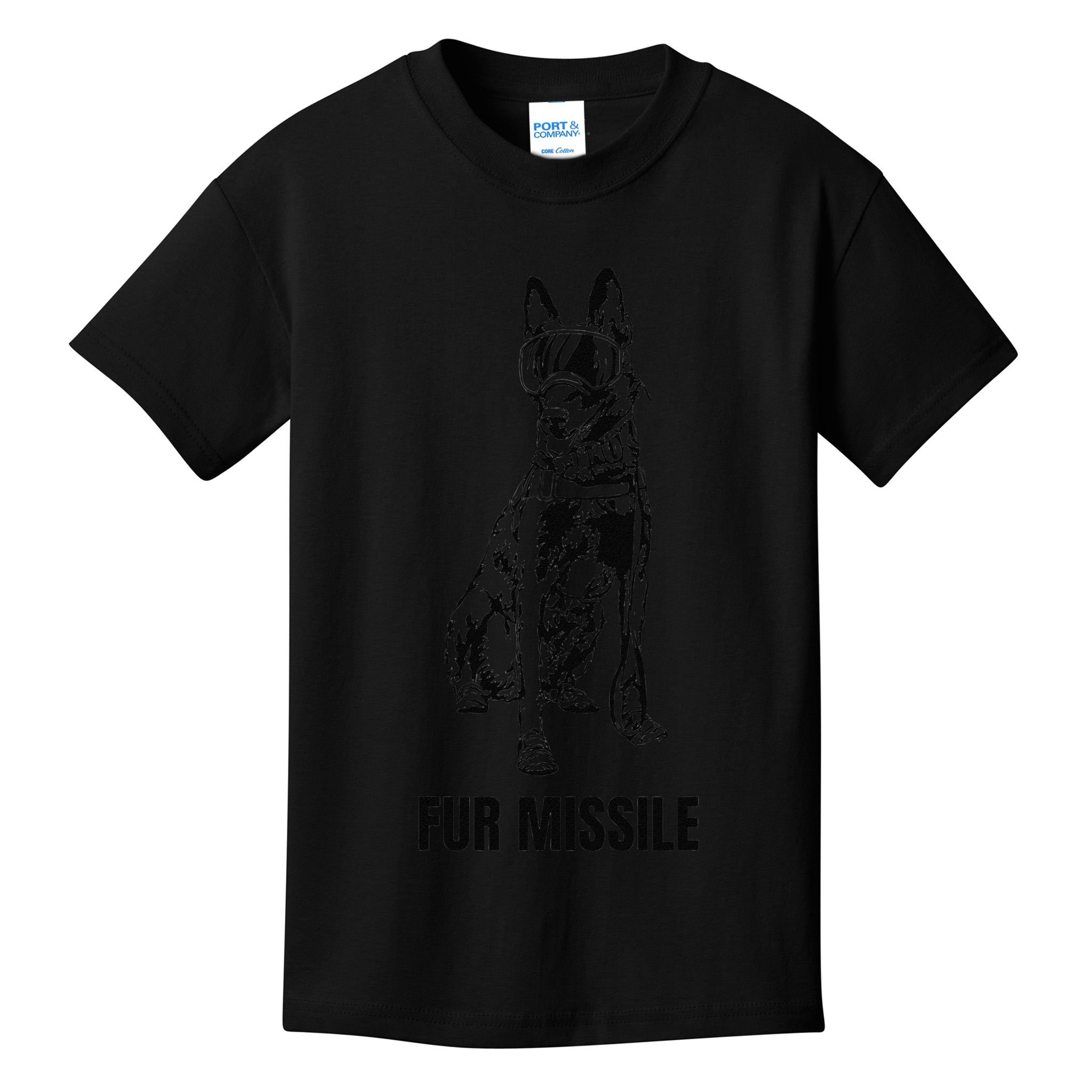 Fur Missile Funny Black Belgian Malinois Dog Kids T-Shirt